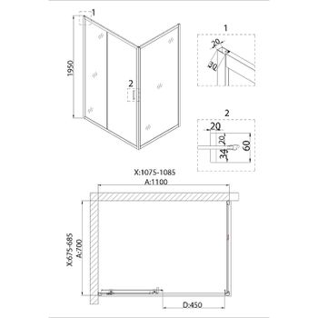 Душевая дверь Niagara Nova 110 NG-82-11AB профиль Черный стекло прозрачное — фото 4, Раздвижные душевые двери