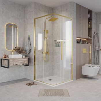 Душевой уголок Grossman Galaxy 70х70 300.K33.01.7070.32.00 профиль Золото сатин стекло прозрачное — фото 2, Квадратные душевые уголки