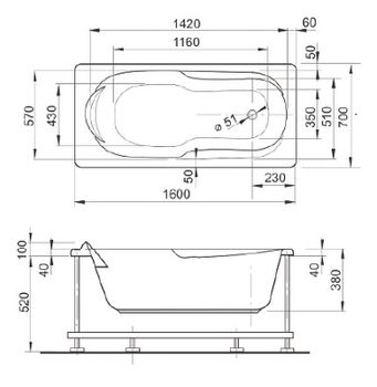 Акриловая ванна Veedi Ina 160х70 13316070 без гидромассажа — фото 2, Акриловые ванны