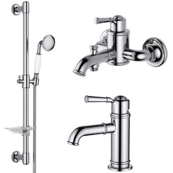 Комплект смесителей Aquatek Классик AQ1530CR Хром — фото 1, Готовые комплекты для ванной комнаты