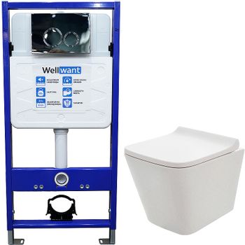Комплект унитаза AQUAme AQM2004 с инсталляцией WellWant Standart 50 WWISI1110B с сиденьем Микролифт и клавишей смыва Хром глянцевый — фото 1, Комплекты унитаз + инсталляция