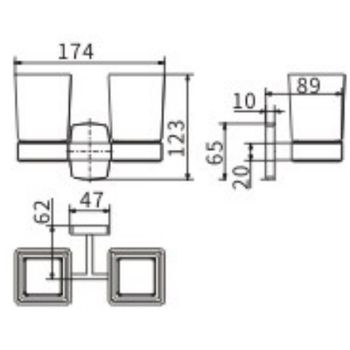 Стакан для зубных щеток CeramaLux Cube 12603 двойной Хром — фото 2, Стаканы для зубных щеток