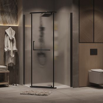 Душевой уголок Grossman Pragma 100х100 302.K33.03.1010.21.02 профиль Черный матовый стекло шиншилла — фото 1, Душевые уголки трапеция