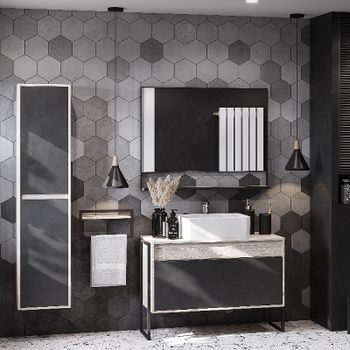 Тумба под раковину Aquaton Лофт Урбан 100 1A247701LQX60 подвесная Cерый графит Дуб орегон — фото 19, Тумбы под раковину