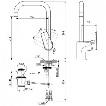 Смеситель для раковины Ideal Standard Tesi A6571AA Хром — фото 2, Смесители для раковины