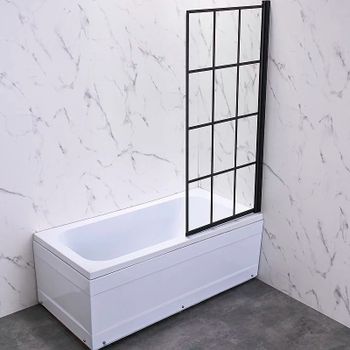 Шторка на ванну Veconi Palau 70 R PL77R-70-01-C6 профиль Черный матовый стекло прозрачное — фото 1, Шторки для ванной распашные