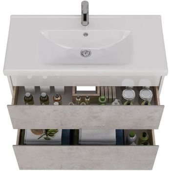 Тумба под раковину Lemark Combi 100 LM03C100T-Beton подвесная Бетон Белый глянец — фото 3, Тумбы под раковину