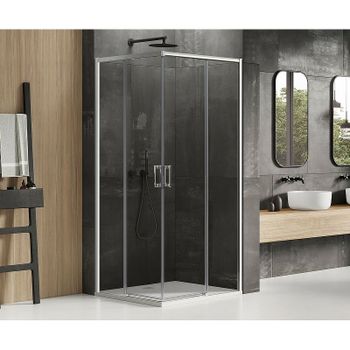 Душевой уголок New Trendy Prime Chrome 100х90 D-0298A/D-0297A профиль Хром стекло прозрачное — фото 2, Прямоугольные душевые уголки