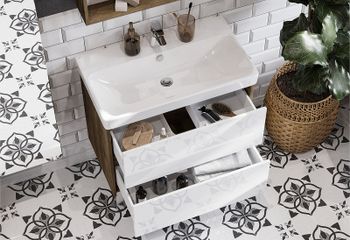 Тумба под раковину Aquaton Сканди 80 1A283001SDZ90 подвесная Белый глянец Дуб рустикальный — фото 9, Тумбы под раковину