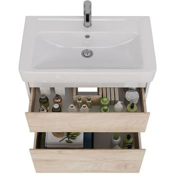 Тумба под раковину Lemark Combi 80 LM03C80T-dub подвесная Дуб кантри Белый глянец — фото 3, Тумбы под раковину