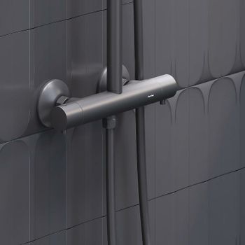 Душевая система Damixa Jupiter 977800300 с термостатом Черная матовая — фото 4, Душевые стойки