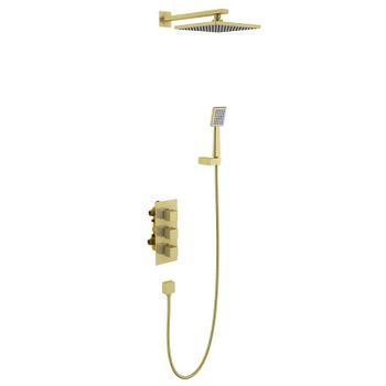 Душевая система Timo Tetra-thermo SX-0179/17SM с термостатом Золото матовое — фото 1, Встраиваемые душевые комплекты