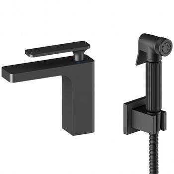 Смеситель для раковины Timo Torne 4360/03G с гигиеническим душем Черный — фото 1, Смесители для раковины