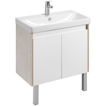 Тумба под раковину Aquaton Сканди Doors 80 1A282901SDB20 Белый глянец Дуб верона — фото 1, Тумбы под раковину