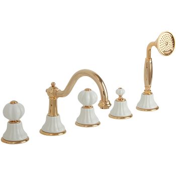 Смеситель на борт ванны Migliore Olivia 19021 Золото Белый — фото 1, Смесители на борт ванны