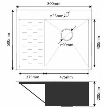 Кухонная мойка Fabia 80х50 80503R Сатин — фото 4, Кухонные мойки