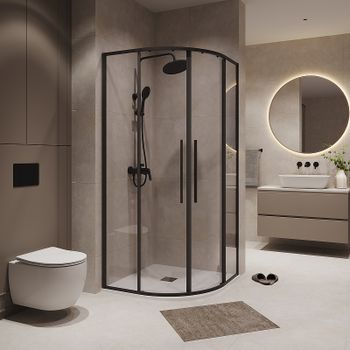 Душевой уголок Niagara Nova 80х80 NG-6825-34BLACK профиль Черный матовый стекло прозрачное — фото 1, Душевые уголки четверть круга