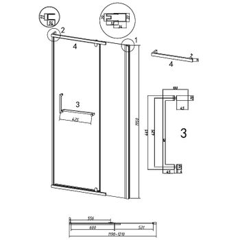 Душевая дверь Grossman Pragma 120 100.K33.03.120.21.00 профиль Черный матовый стекло прозрачное — фото 11, Распашные душевые двери