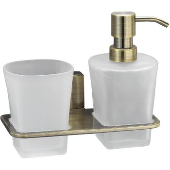 Дозатор для жидкого мыла WasserKRAFT Exter K-5289 со стаканом для зубных щеток Светлая бронза — фото 1, Дозаторы