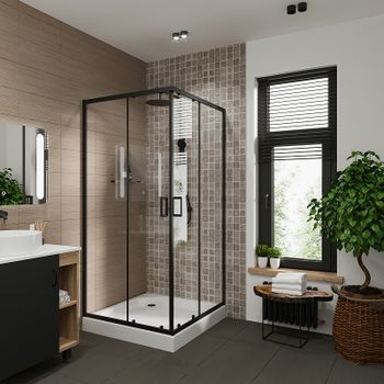 Душевой уголок Niagara Nova NG-6808-08 BLACK 90х90 профиль Черный стекло прозрачное — фото 1, Квадратные душевые уголки