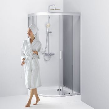 Душевой уголок AM.PM Gem W90G-401-100WT Профиль матовый хром, стекло прозрачное — фото 6, Душевые уголки четверть круга