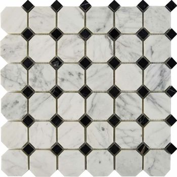 Каменная мозаика Pixmosaic Bianca Carrara, Nero Marquina PIX209 30,5x30,5 см — фото 1, Мозаика