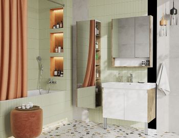 Тумба под раковину Aquaton Сканди Doors 80 1A282901SDZ90 Белый глянец Дуб рустикальный — фото 4, Тумбы под раковину