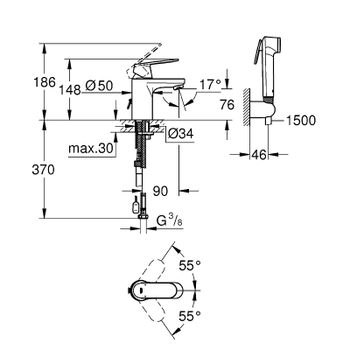 Смеситель для раковины Grohe Eurosmart Cosmopolitan 23125000 с гигиеническим душем Хром — фото 3, Смесители для раковины