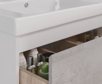Тумба под раковину Lemark Combi 100 LM03C100T-Beton подвесная Бетон Белый глянец — фото 4, Тумбы под раковину