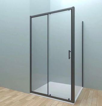 Душевая стенка Veconi Rovigo KP-05B 100 KP05B-100-01-C4 профиль Черный матовый стекло прозрачное — фото 2, Боковые стенки