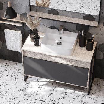 Тумба под раковину Aquaton Лофт Урбан 100 1A247701LQX60 подвесная Cерый графит Дуб орегон — фото 18, Тумбы под раковину