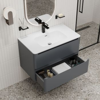 Тумба с раковиной Iddis Edifice 80 EDI80D0i95K подвесная Темно-серая — фото 7, Тумбы с раковиной