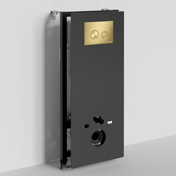 Инсталляция WasserKRAFT Abens 20TLT.010.ME.BL.MG01 для унитаза Черное стекло с клавишей смыва Золото матовое — фото 1, Инсталляции для унитазов