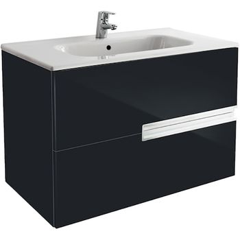 Тумба под раковину Roca Victoria Nord Black Edition 80 подвесная 2 ящика ZRU9000097 Черная — фото 1, Тумбы под раковину