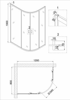 Душевой уголок Niagara Nova 120х80 NG-6621-08 профиль Хром стекло прозрачное — фото 3, Асимметричные душевые уголки