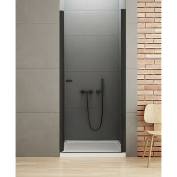 Душевая дверь New Trendy New Soleo Black 80 D-0210A профиль Черный стекло прозрачное — фото 2, Распашные душевые двери