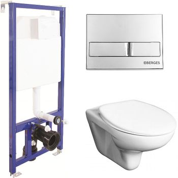 Комплект унитаза Roca Mateo 346200000+ZRU9302815 с инсталляцией Berges Novum L3 040213 с сиденьем и клавишей смыва Хром — фото 1, Комплекты унитаз + инсталляция