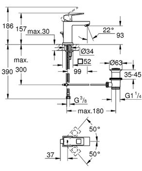 Смеситель для раковины Grohe Eurocube 2312700E Хром — фото 12, Смесители для раковины