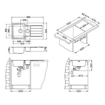 Кухонная мойка Alveus Line Maxim 10 SAT-90 980x500 1089610 Сатинированная сталь — фото 4, Кухонные мойки