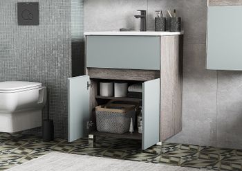 Тумба под раковину Aquaton Форест 60 1A278201FR9C0 Дуб рошелье Сумеречный голубой — фото 6, Тумбы под раковину