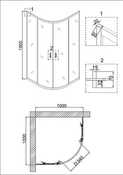 Душевой уголок Niagara Nova 100х100 NG-6407-08 GOLD профиль Желтое золото стекло прозрачное — фото 4, Душевые уголки четверть круга