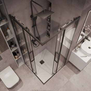 Душевой уголок Grossman Cosmo 80х80 300.K33.02.8080.21.00 профиль Черный матовый стекло прозрачное — фото 4, Квадратные душевые уголки