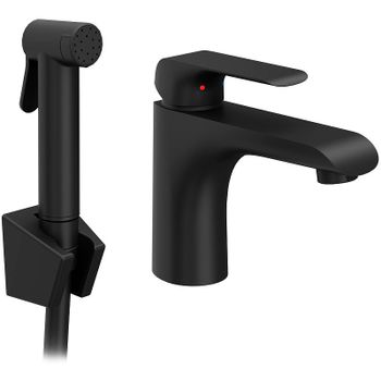 Смеситель для раковины Ravak Flat FL 112.20BL X070439 с гигиеническим душем Черный матовый — фото 1, Смесители для раковины