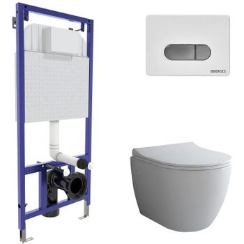 Комплект унитаза с инсталляцией Berges Novum 043262 с сиденьем Микролифт и Белой Хром глянец клавишей смыва — фото 1, Комплекты унитаз + инсталляция