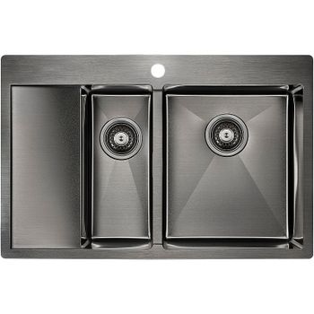 Кухонная мойка Paulmark Kroner 78/2SF PM227851-GMR Вороненая сталь — фото 1, Кухонные мойки