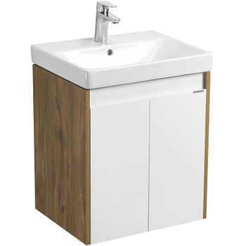 Тумба под раковину Aquaton Сканди Doors 55 1A278801SDZ90 Белый глянец, Дуб рустикальный — фото 4, Тумбы под раковину