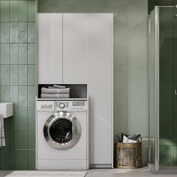 Шкаф пенал Aquaton Лондри 60 1A260503LH010 над стиральной машиной Белый глянец — фото 1, Пеналы для ванной комнаты