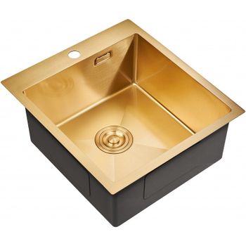 Кухонная мойка Milacio Denia 46 MC.77478 нержавеющая сталь / золото / прямоугольная / встраиваемая сверху — фото 1, Кухонные мойки
