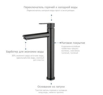 Смеситель для раковины Frap H67-6 F1067-62 Черный матовый — фото 5, Смесители для раковины