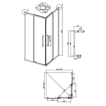 Душевой уголок Grossman Cosmo 90х90 300.K33.02.9090.32.00 профиль Золото сатин стекло прозрачное — фото 11, Квадратные душевые уголки